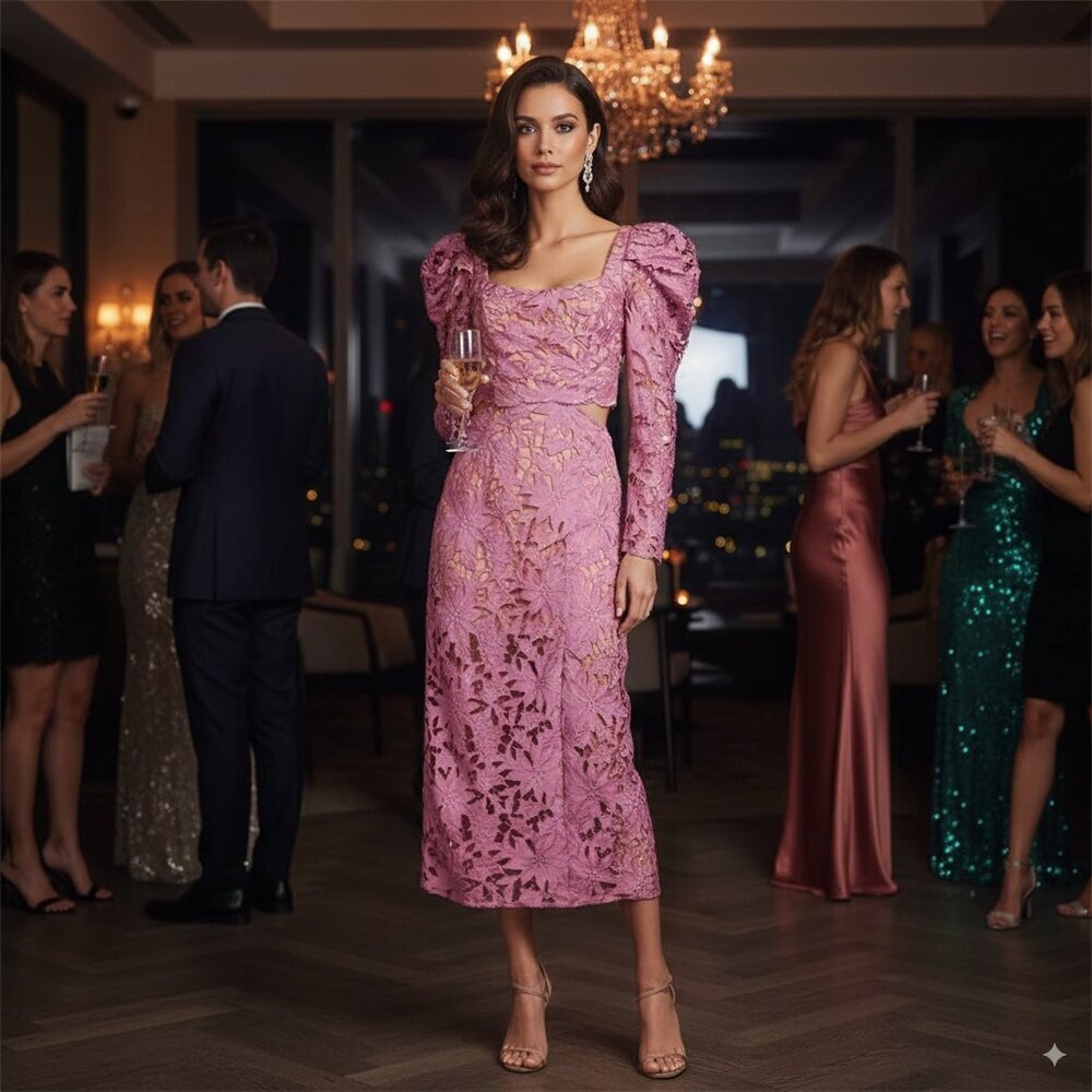 Elliatt Pink Lace Midi Dress
